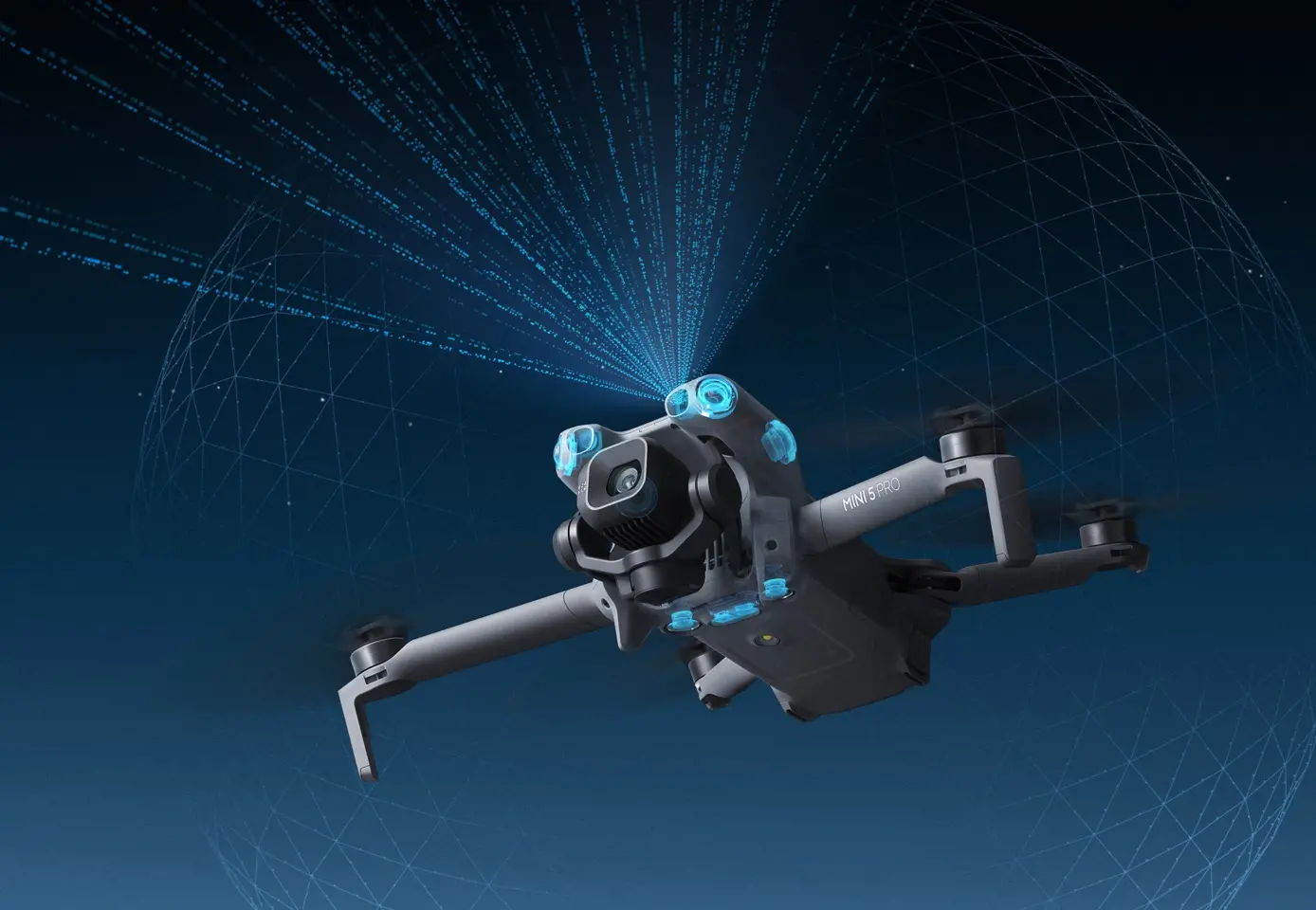 DJI Mini drone next to 360 scanner for virtual tour comparison