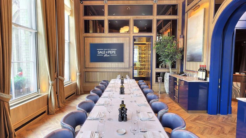Sale e Pepe Mare fine dining restaurant private dining room captured in a 360 virtual tour, London