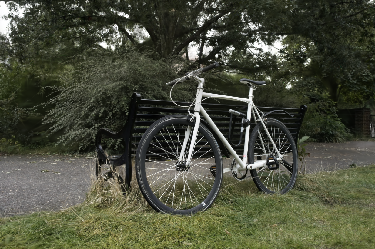 Photorealistic Gaussian splat render of the benchmark bicycle scene
